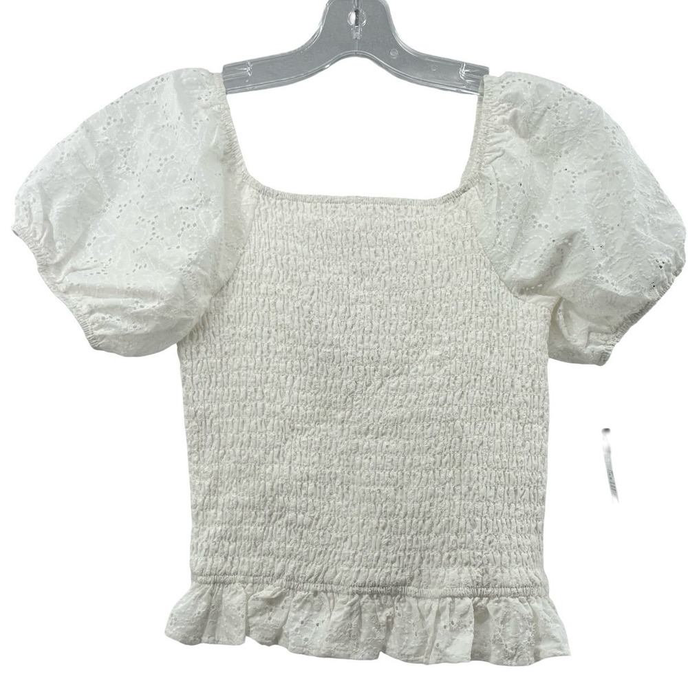 Art Class Kids' Top Smocked Puff Eyelet White Cotton Blend L 10/12